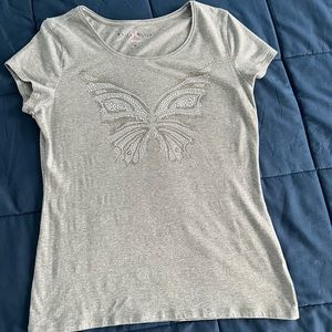 White House Black Market sequins butterfly short sleeve t- shirt